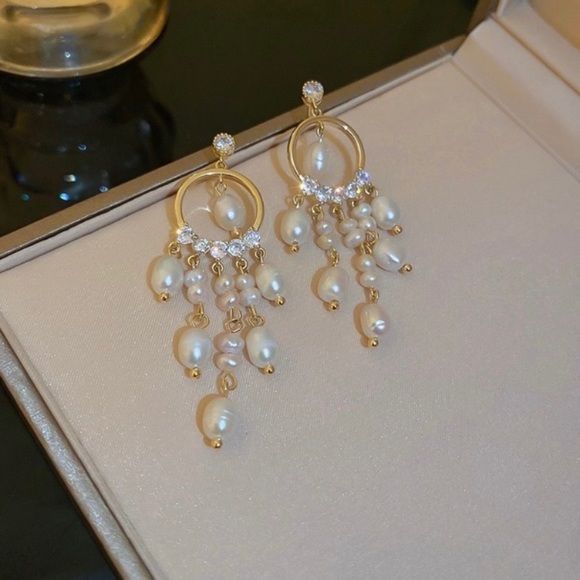 Jewelry - 925 Silver Needle Pearl Long Tassel Dangle Drop Earrings for Women